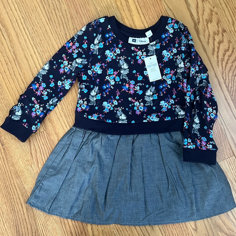 NWT Disney Gap Dress Navy Blue with Chambray Skirt Minnie Mouse 3T